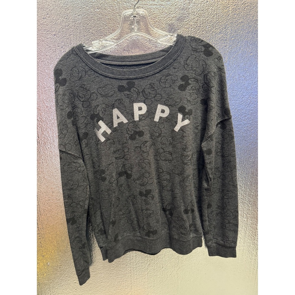 Disney Mickey Mouse Happy All Over Print Gray Sweatshirt Women's M